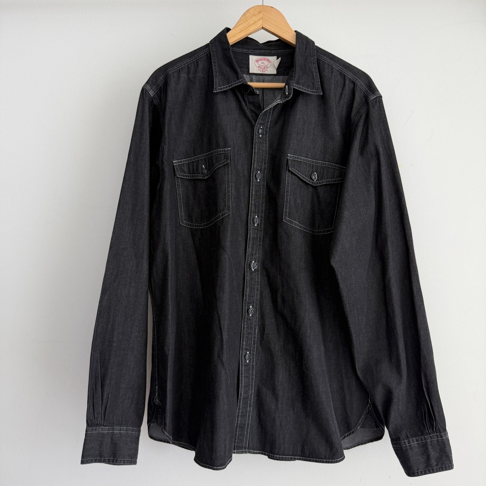 Brooks Brothers Shirt Mens XL Black Denim Cotton Chambray Slim Fit Button Down